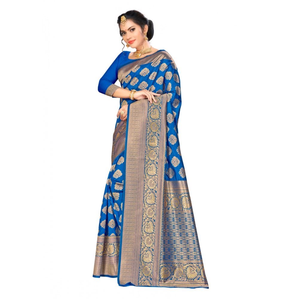 Clasymist Women's Banarasi silk Saree with Blouse (Blue, 5-6mtr)