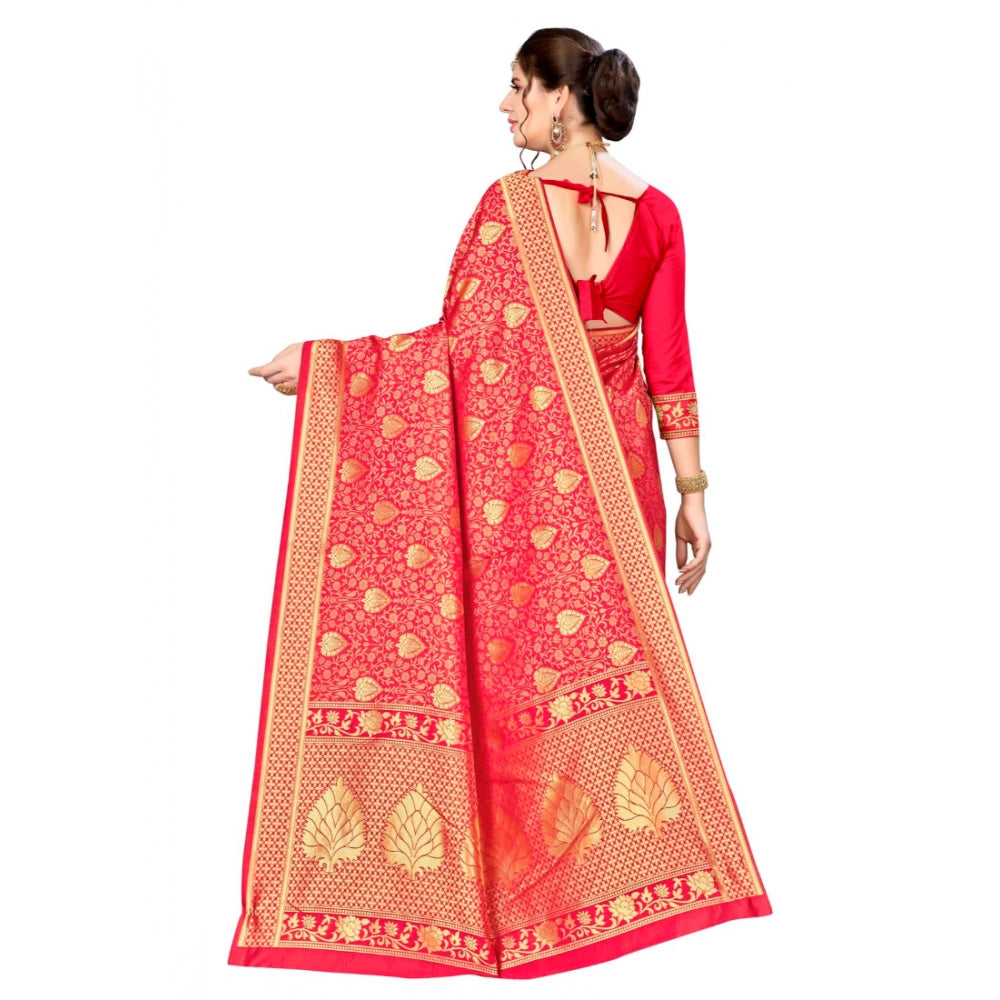 Clasymist Women's Banarasi silk Saree with Blouse (Red, 5-6mtr)