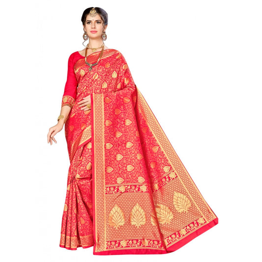 Clasymist Women's Banarasi silk Saree with Blouse (Red, 5-6mtr)