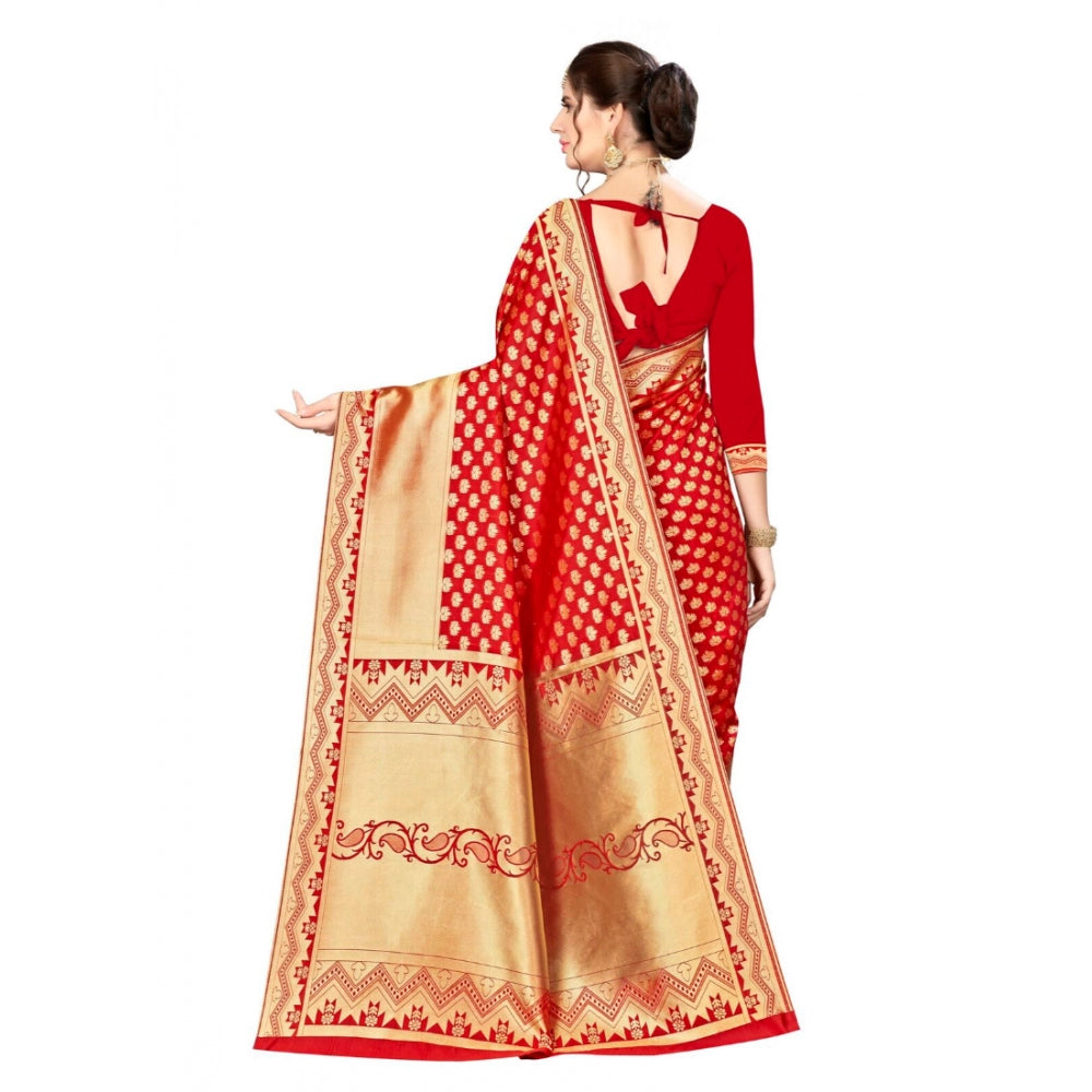 Clasymist Women's Banarasi silk Saree with Blouse (Red, 5-6mtr)