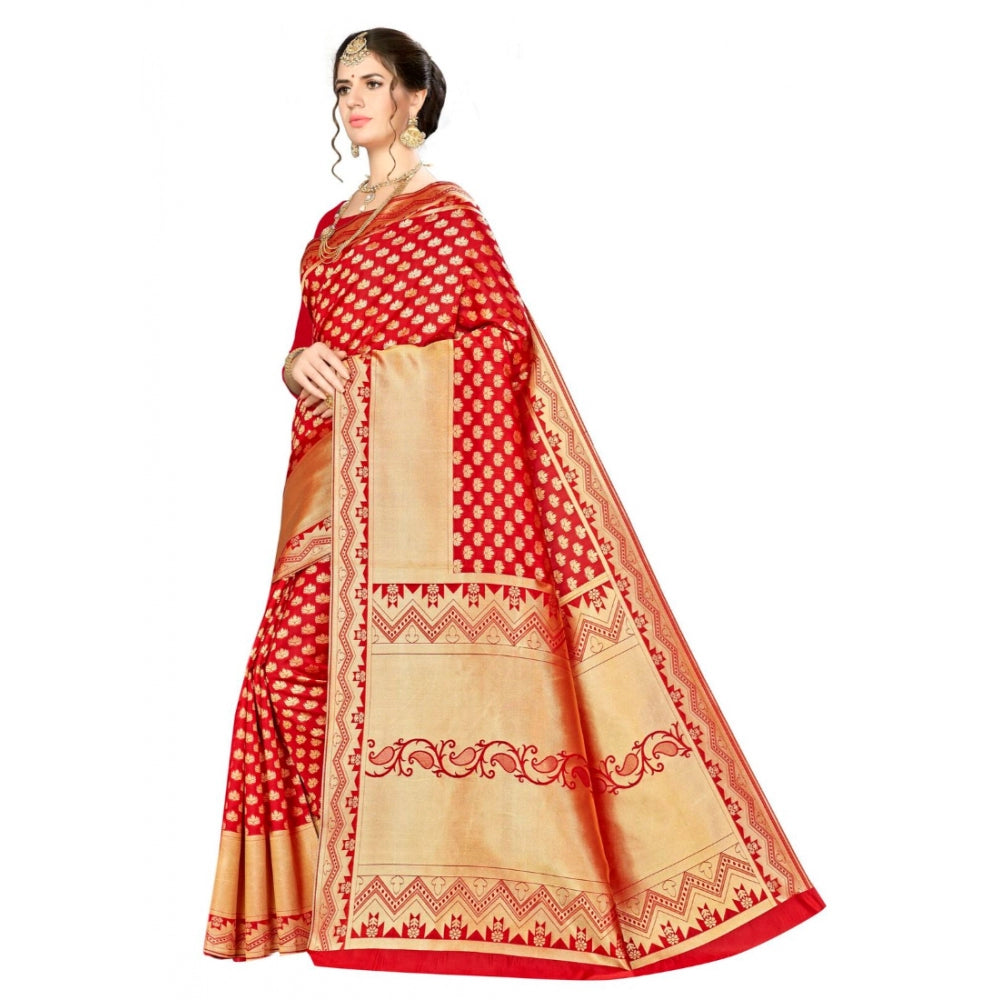 Clasymist Women's Banarasi silk Saree with Blouse (Red, 5-6mtr)