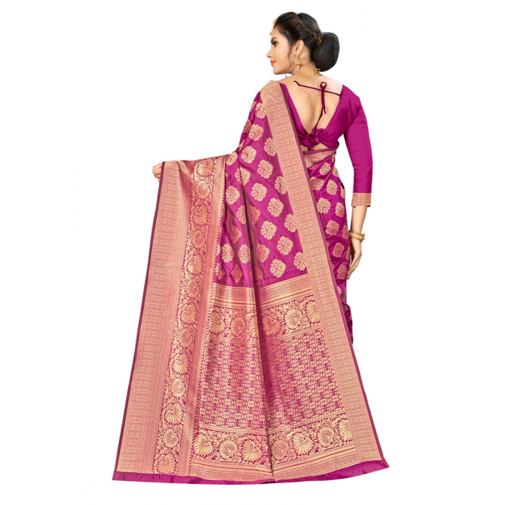 Clasymist Women's Banarasi silk Saree with Blouse (Wine, 5-6mtr)