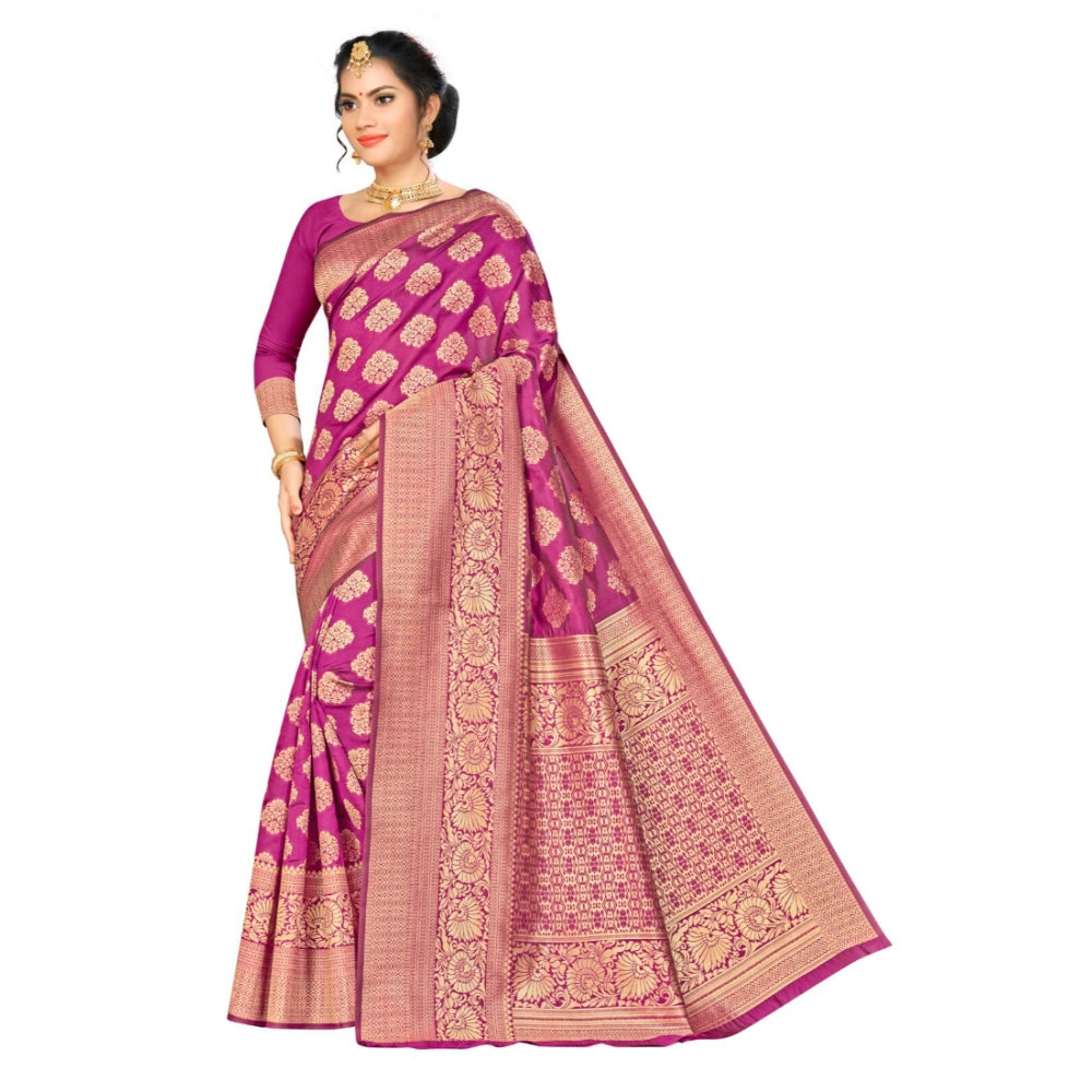 Clasymist Women's Banarasi silk Saree with Blouse (Wine, 5-6mtr)