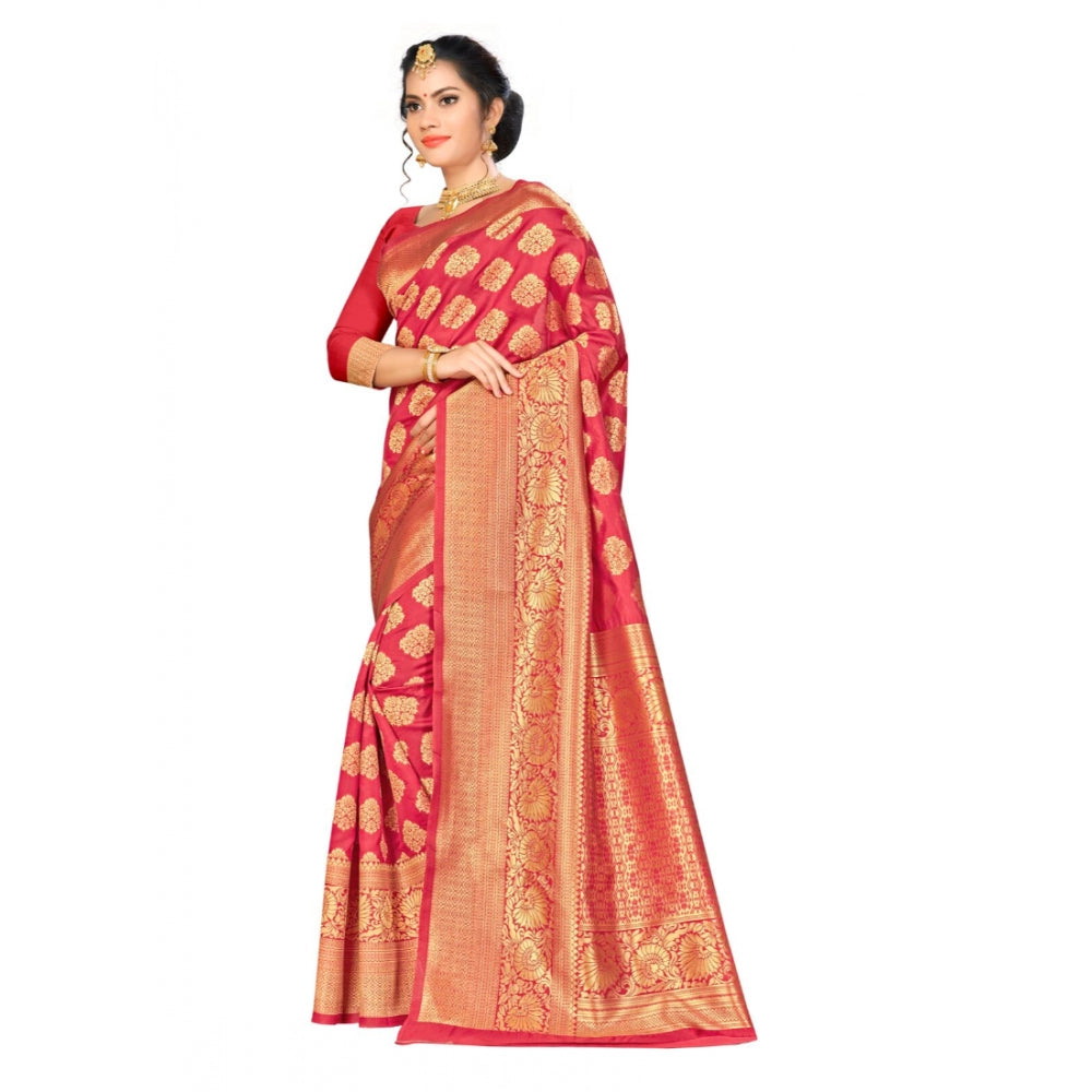 Clasymist Women's Banarasi silk Saree with Blouse (Red, 5-6mtr)