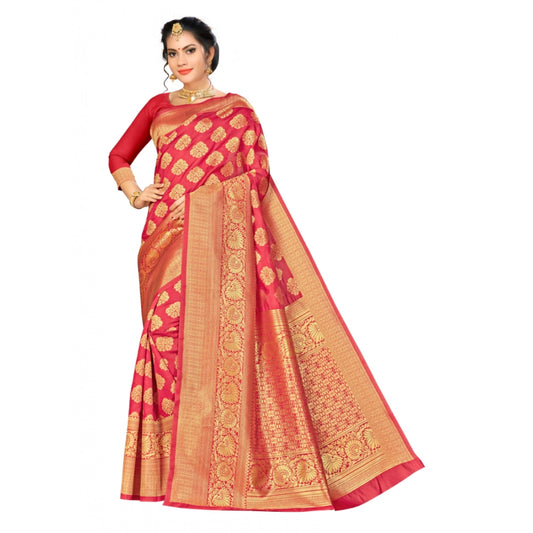 Clasymist Women's Banarasi silk Saree with Blouse (Red, 5-6mtr)