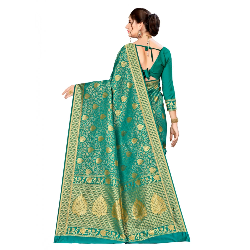 Clasymist Women's Banarasi silk Saree with Blouse (Green, 5-6mtr)