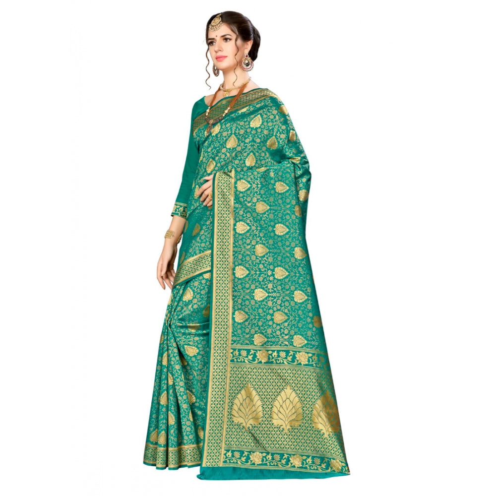 Clasymist Women's Banarasi silk Saree with Blouse (Green, 5-6mtr)