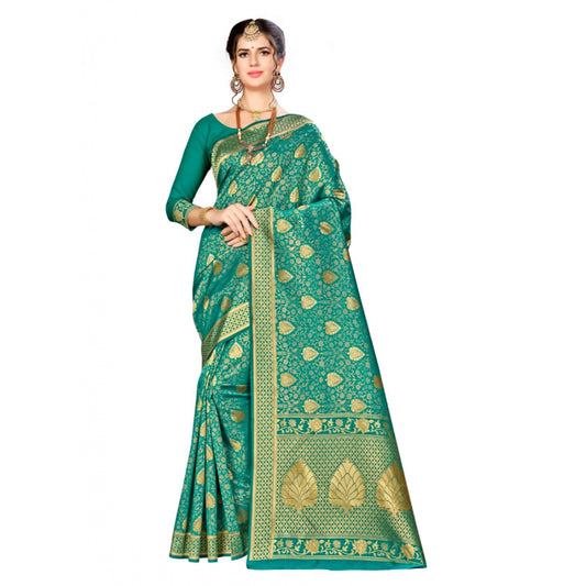 Clasymist Women's Banarasi silk Saree with Blouse (Green, 5-6mtr)