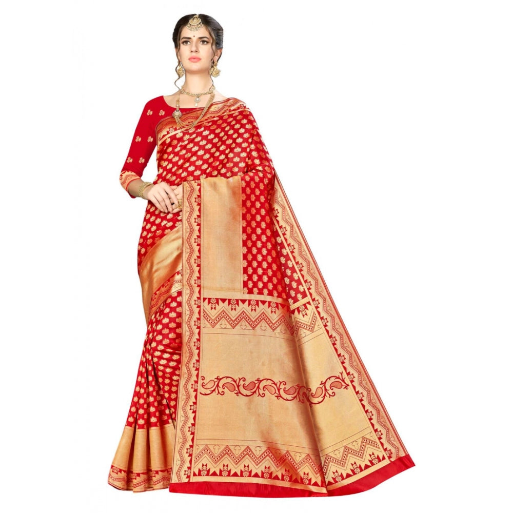 Clasymist Women's Banarasi silk Saree with Blouse (Red, 5-6mtr)