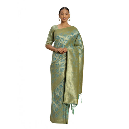 Clasymist Women's Banarasi silk Saree with Blouse (Sky blue, 5-6mtr)