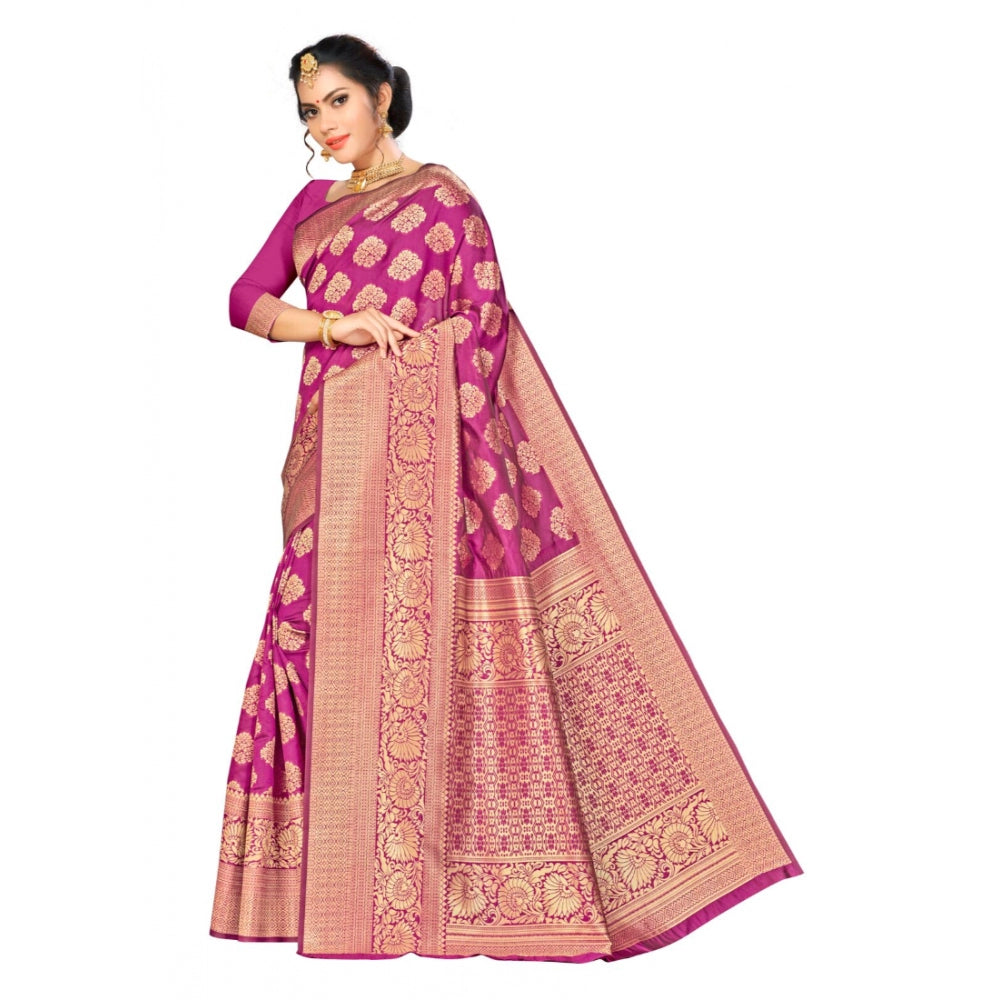 Clasymist Women's Banarasi silk Saree with Blouse (Wine, 5-6mtr)