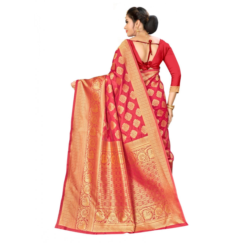 Clasymist Women's Banarasi silk Saree with Blouse (Red, 5-6mtr)