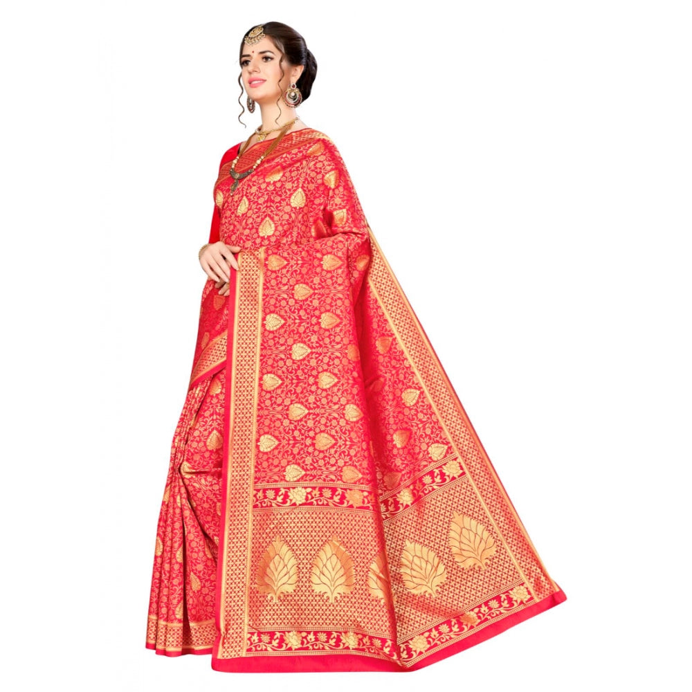 Clasymist Women's Banarasi silk Saree with Blouse (Red, 5-6mtr)