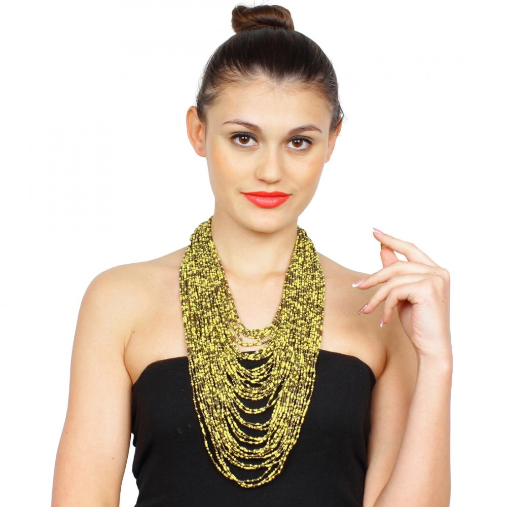 Clasymist Yellow Multi Layer Beads Necklace