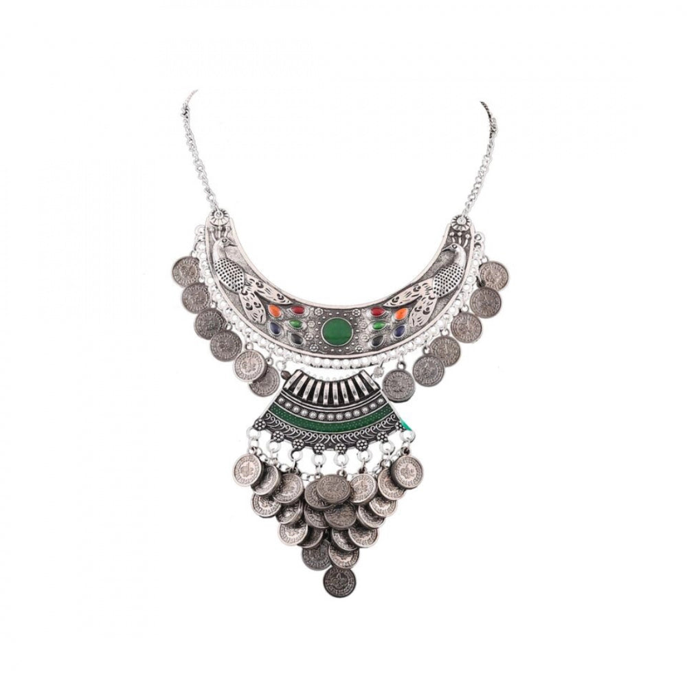 Clasymist Afghani Tribal Antique Boho Oxidised Silver Necklace