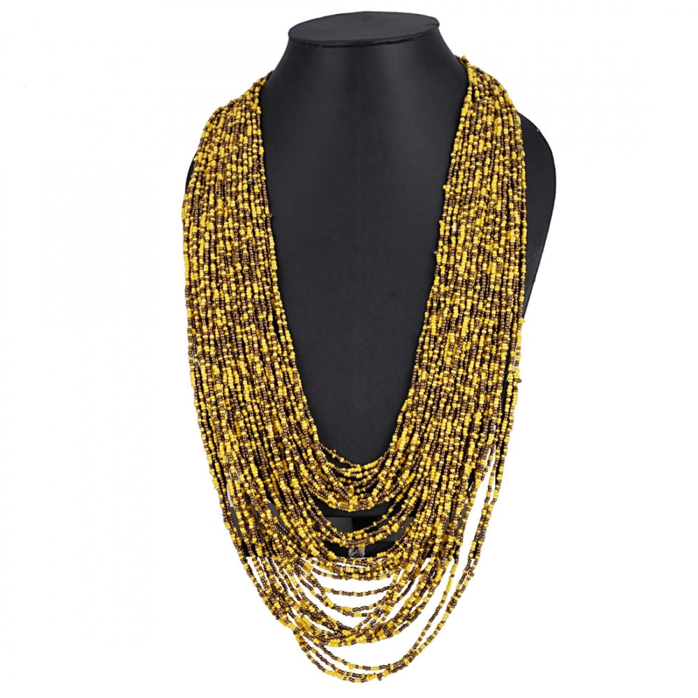 Clasymist Yellow Multi Layer Beads Necklace