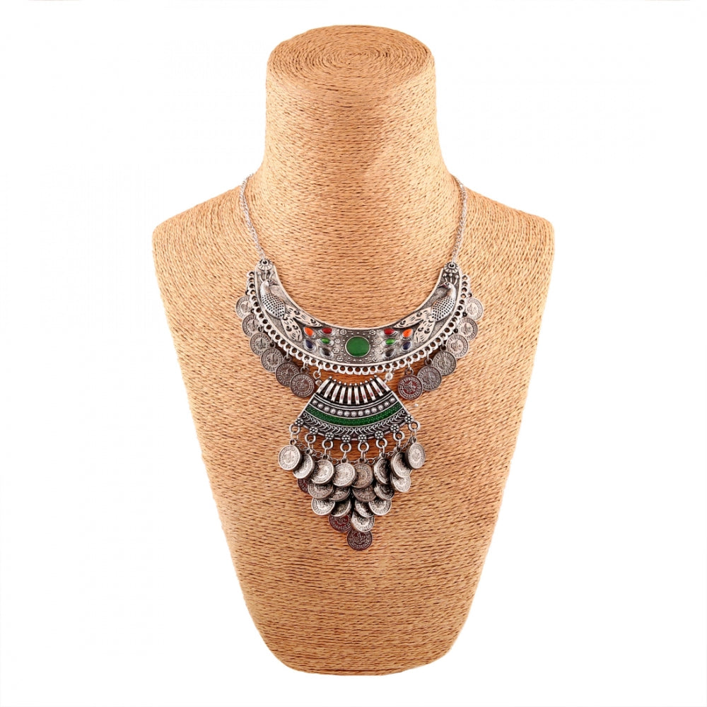 Clasymist Afghani Tribal Antique Boho Oxidised Silver Necklace