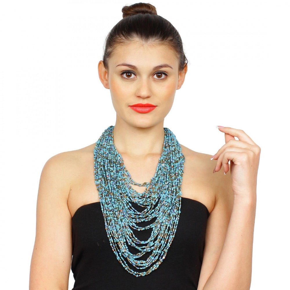 Clasymist Blue Multi Layer Beads Necklace