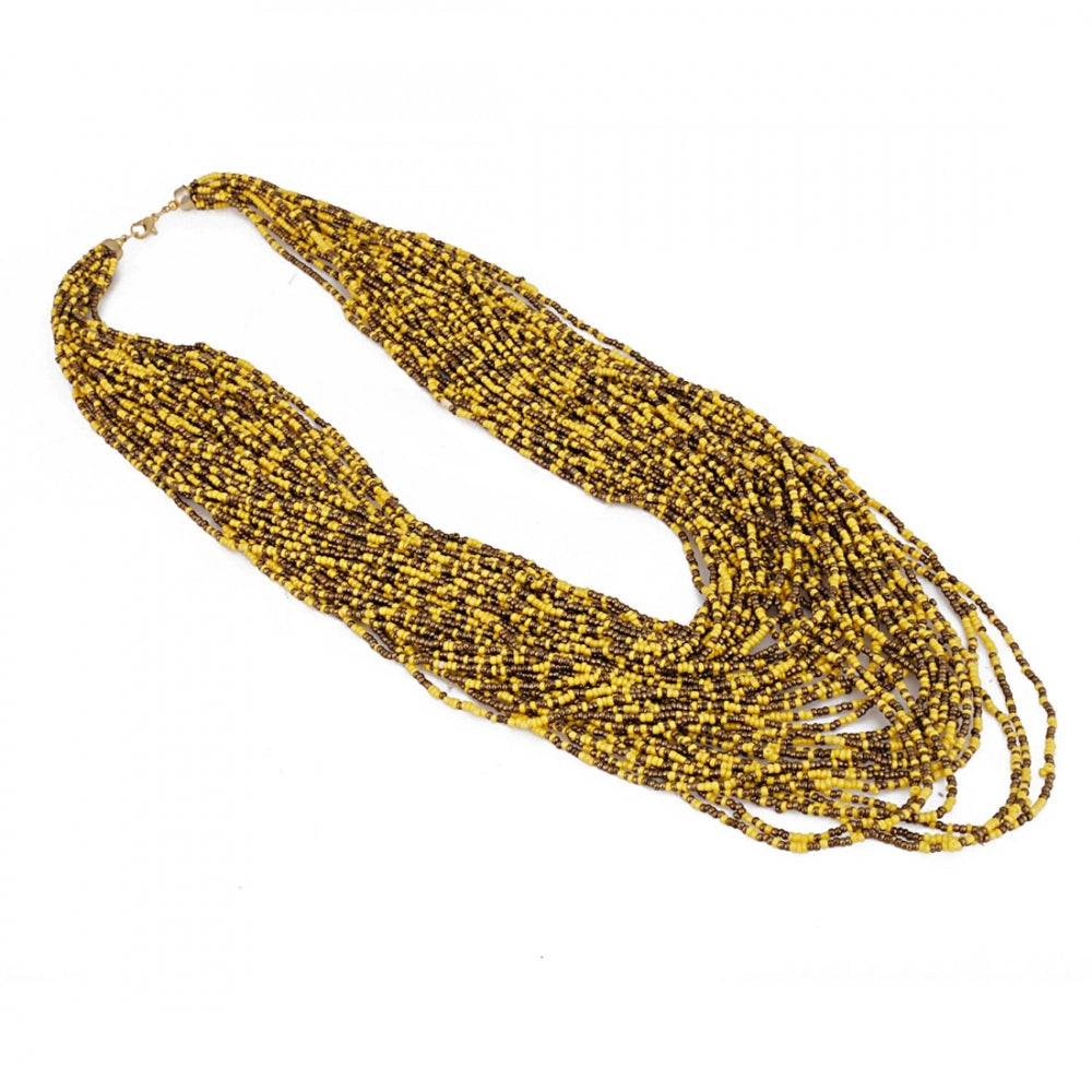 Clasymist Yellow Multi Layer Beads Necklace