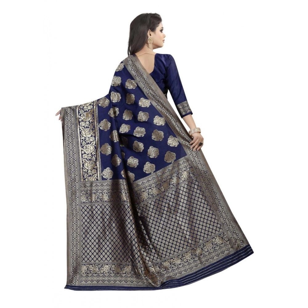 Clasymist Women's Kota Banarasi Silk Saree with Blouse (NavyBlue,5-6 mtrs)