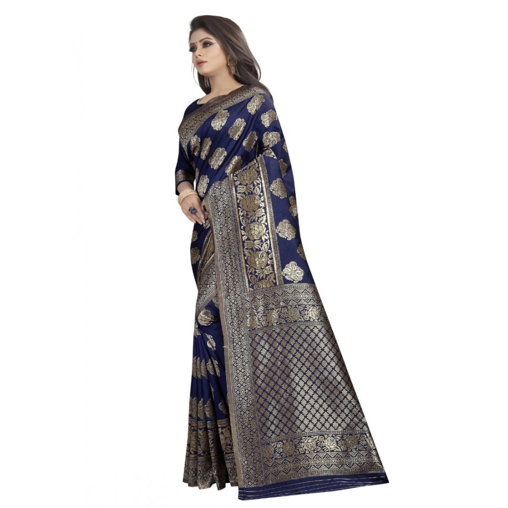 Clasymist Women's Kota Banarasi Silk Saree with Blouse (NavyBlue,5-6 mtrs)