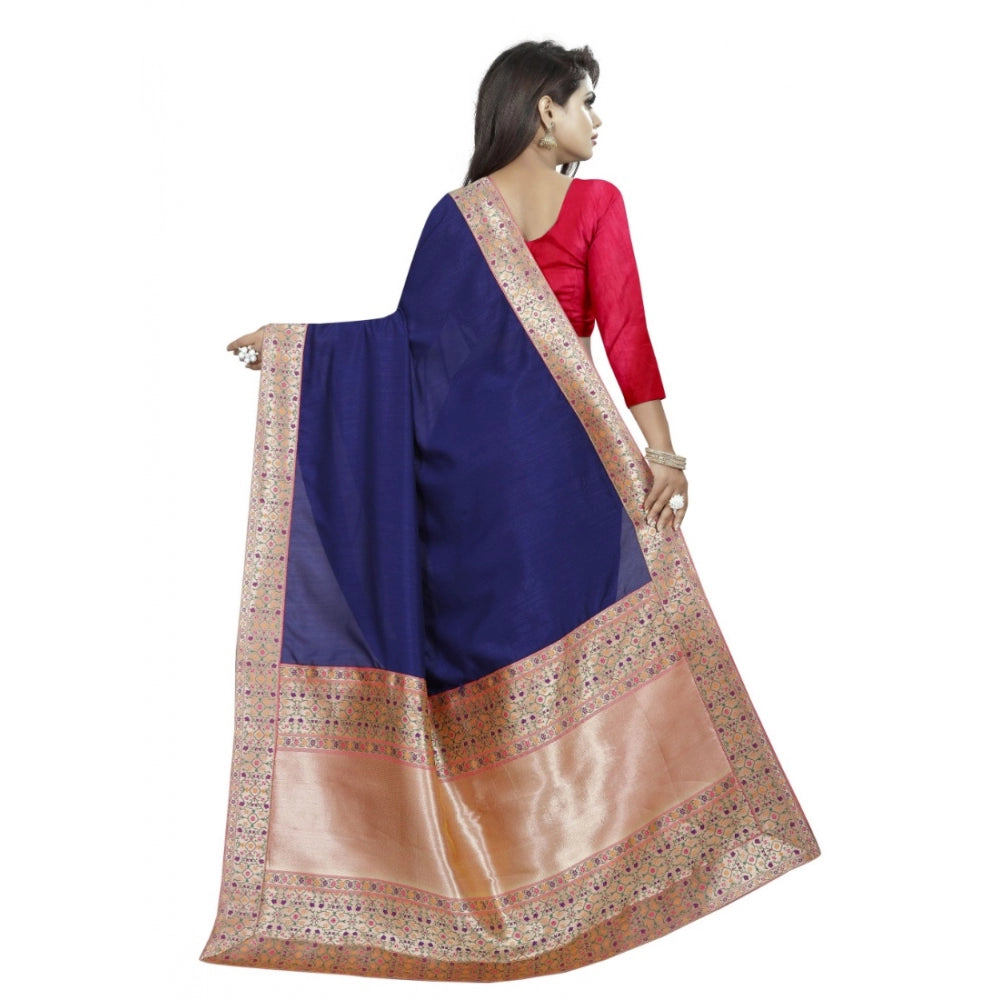 Clasymist Women's Vichitra Silk Saree with Blouse (Blue,5-6 mtrs)