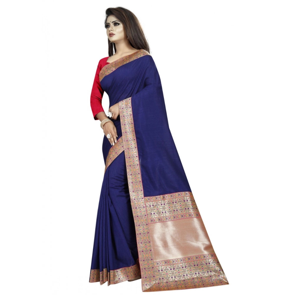 Clasymist Women's Vichitra Silk Saree with Blouse (Blue,5-6 mtrs)