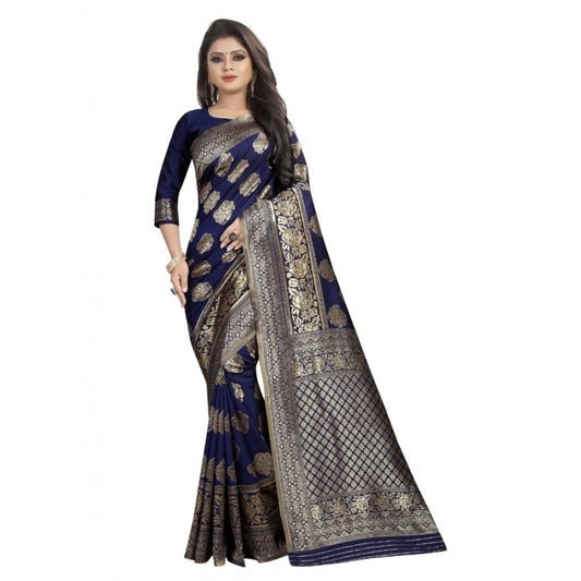 Clasymist Women's Kota Banarasi Silk Saree with Blouse (NavyBlue,5-6 mtrs)