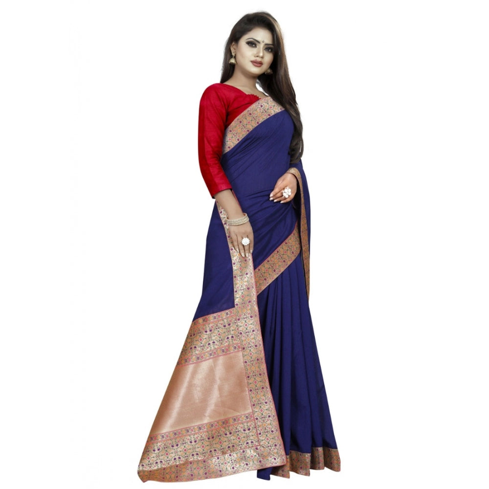 Clasymist Women's Vichitra Silk Saree with Blouse (Blue,5-6 mtrs)