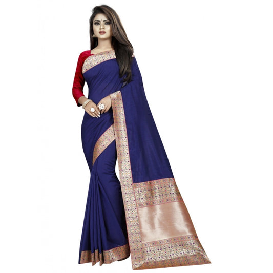 Clasymist Women's Vichitra Silk Saree with Blouse (Blue,5-6 mtrs)