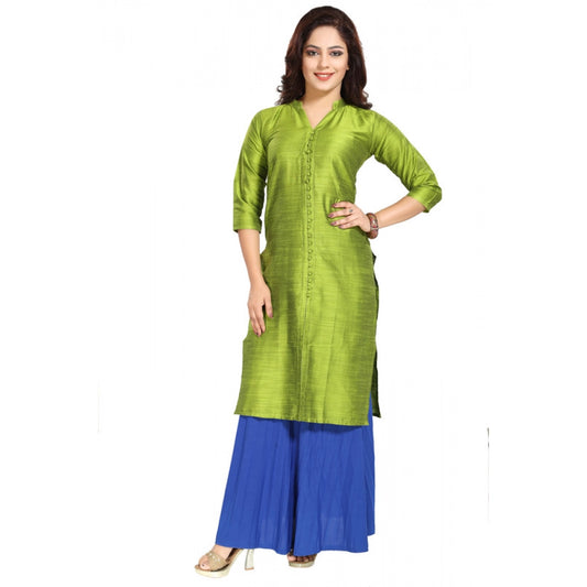 Clasymist Women's Silk Self Pattern Straight Kurti-Green