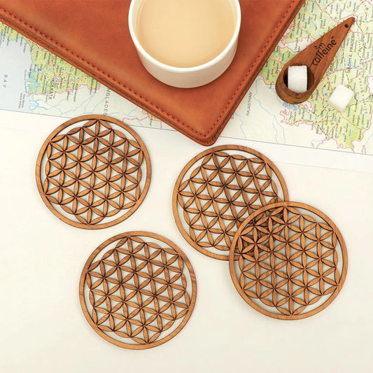 Clasymist Wooden Coasters for Tea Coffee (Set of 4)