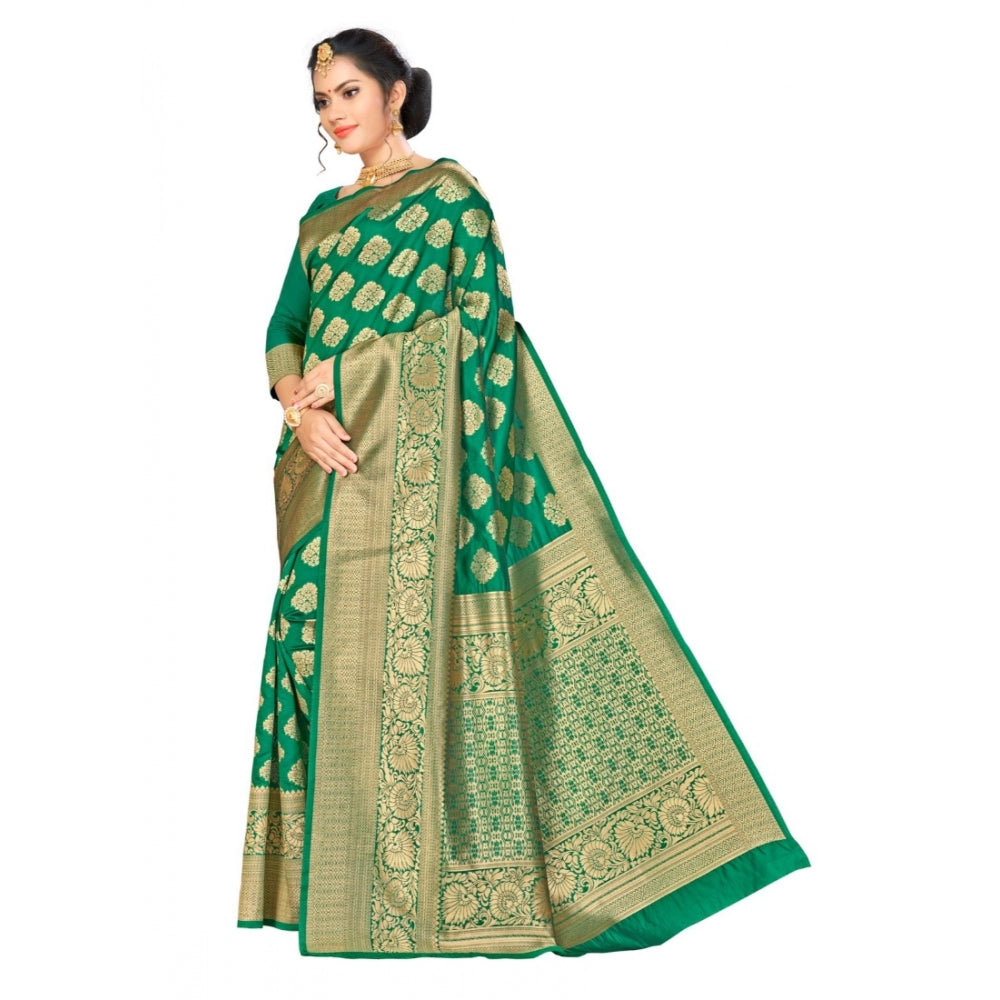 Clasymist Women's Banarasi Silk Saree (Green, 5-6mtrs)