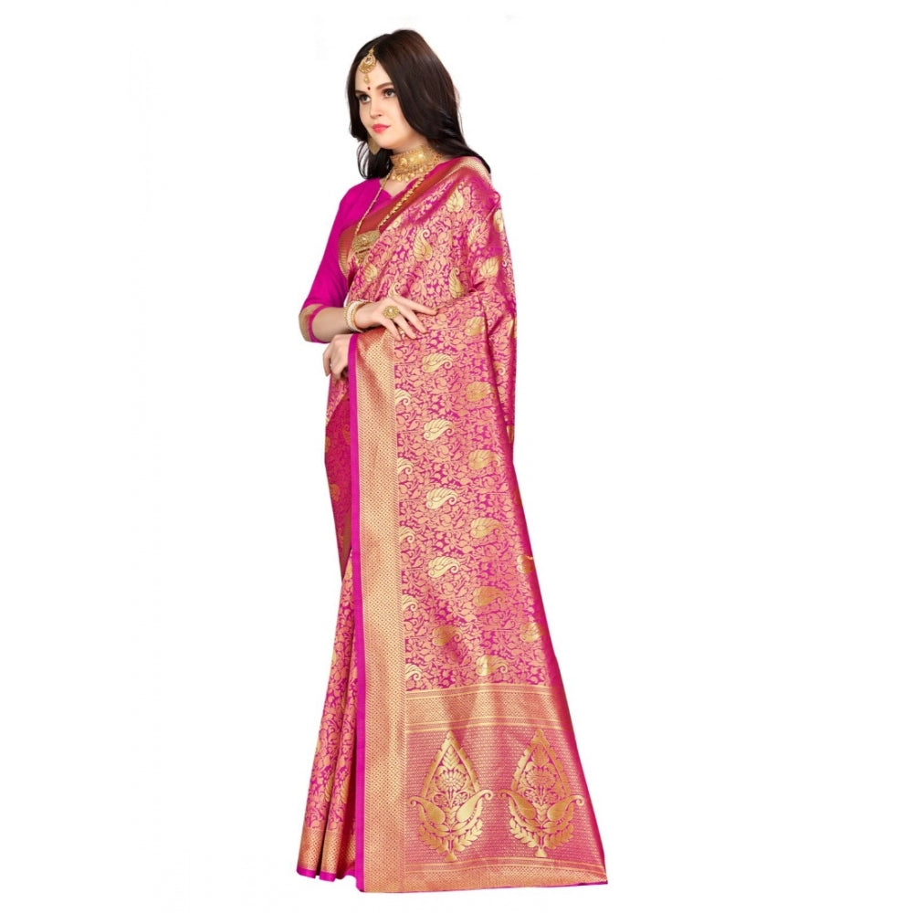 Clasymist Women's Banarasi Silk Saree (Pink, 5-6mtrs)