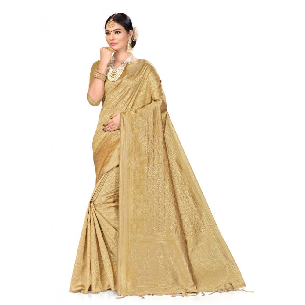 Clasymist Women's Banarasi Silk Saree (Cream, 5-6mtrs)