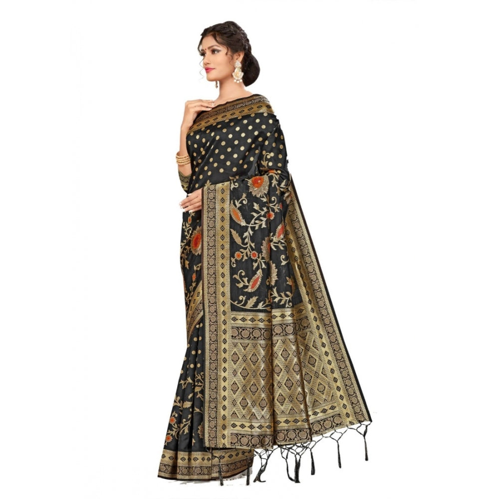 Clasymist Women's Banarasi Silk Saree (Black, 5-6mtrs)