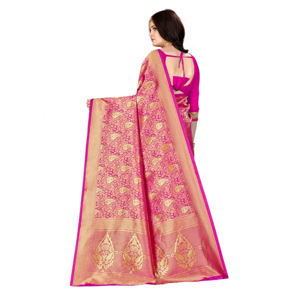 Clasymist Women's Banarasi Silk Saree (Pink, 5-6mtrs)