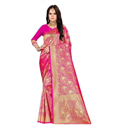 Clasymist Women's Banarasi Silk Saree (Pink, 5-6mtrs)