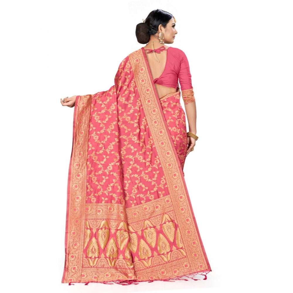 Clasymist Women's Banarasi Silk Saree (Peach, 5-6mtrs)