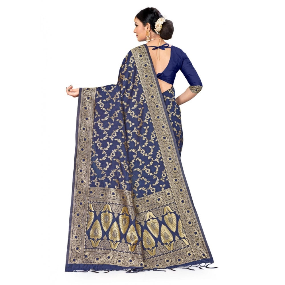 Clasymist Women's Banarasi Silk Saree (Neavy blue, 5-6mtrs)