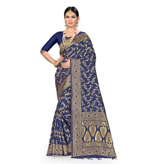 Clasymist Women's Banarasi Silk Saree (Neavy blue, 5-6mtrs)