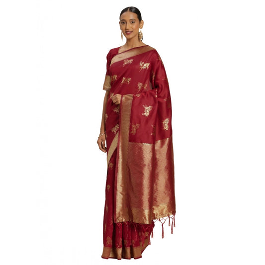 Clasymist Women's Banarasi Silk Saree (Red, 5-6mtrs)