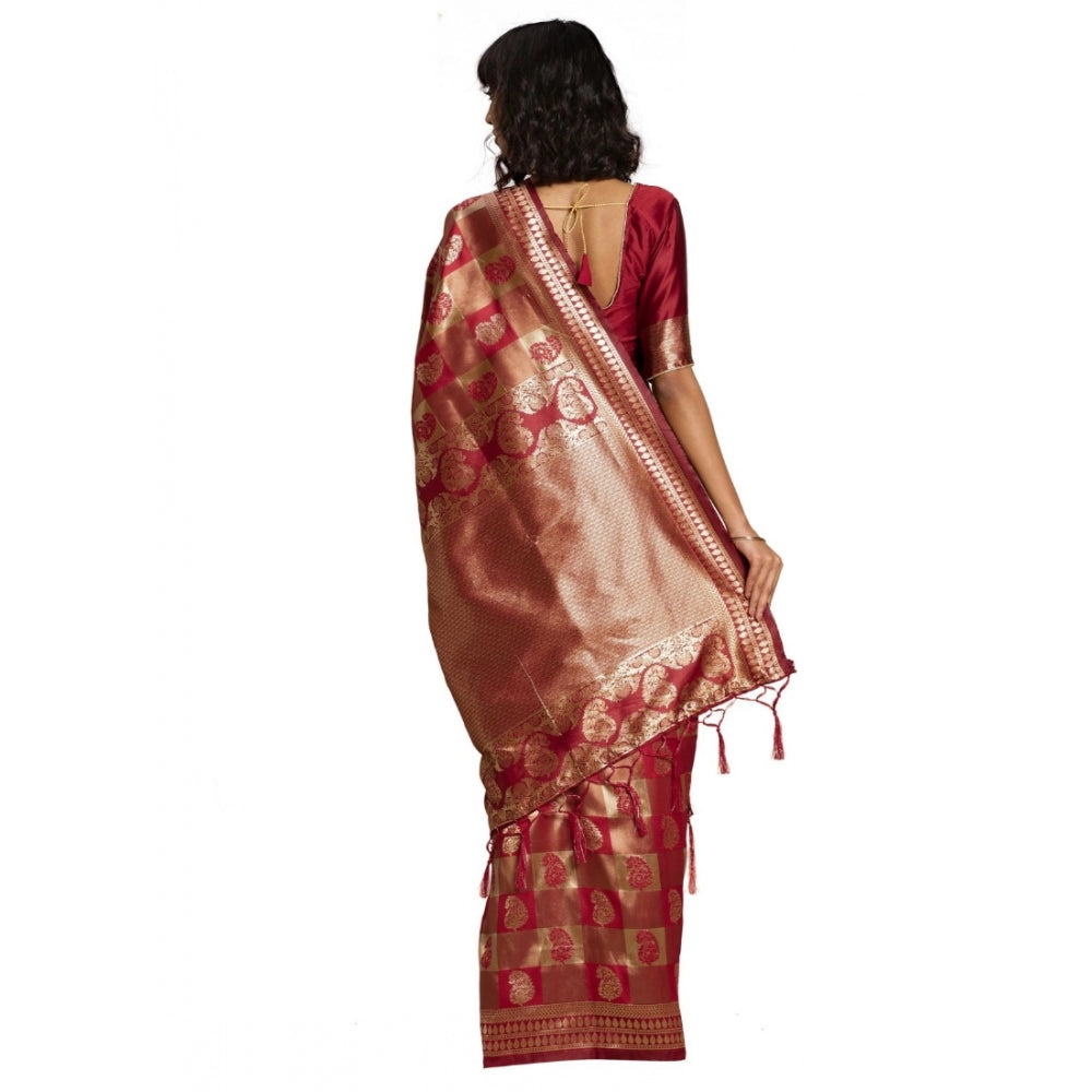 Clasymist Women's Banarasi Silk Saree (Red, 5-6mtrs)