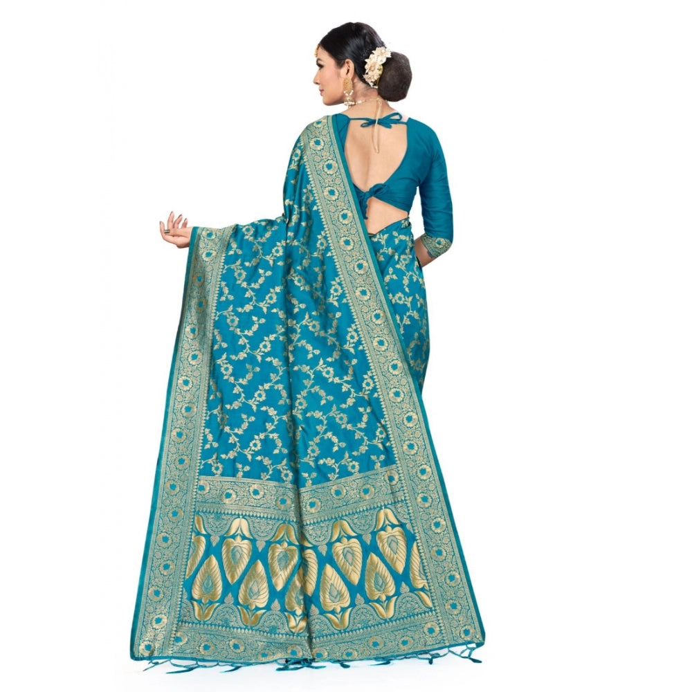 Clasymist Women's Banarasi Silk Saree (Sky blue, 5-6mtrs)