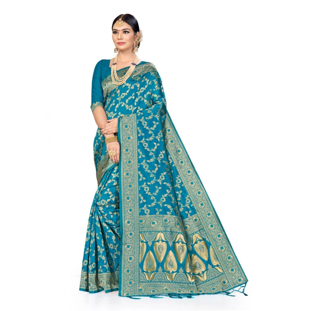 Clasymist Women's Banarasi Silk Saree (Sky blue, 5-6mtrs)