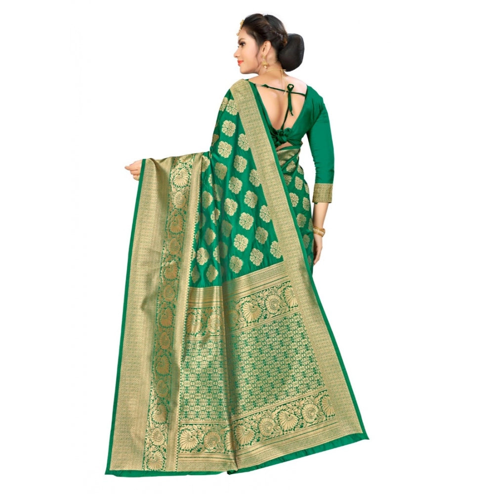 Clasymist Women's Banarasi Silk Saree (Green, 5-6mtrs)