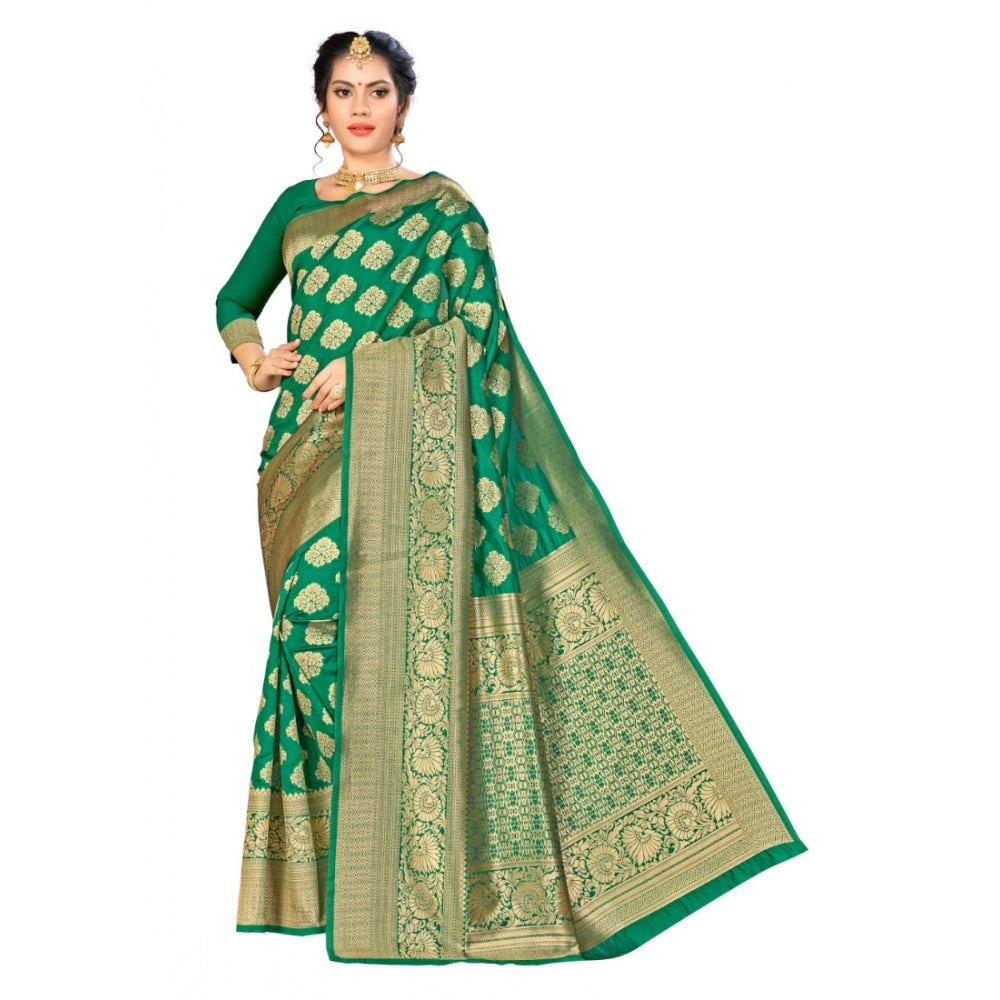 Clasymist Women's Banarasi Silk Saree (Green, 5-6mtrs)