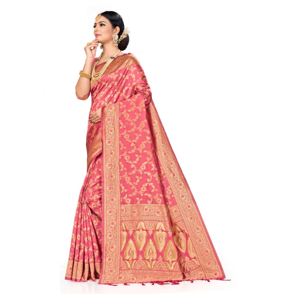 Clasymist Women's Banarasi Silk Saree (Peach, 5-6mtrs)