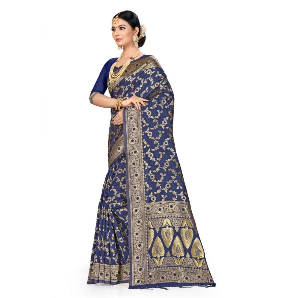 Clasymist Women's Banarasi Silk Saree (Neavy blue, 5-6mtrs)