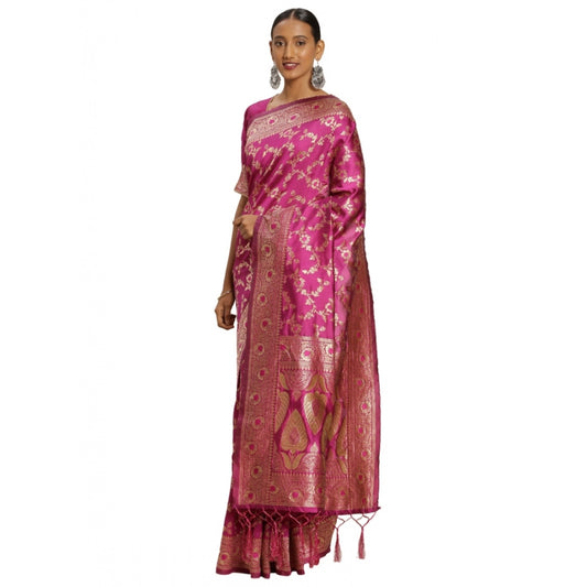 Clasymist Women's Banarasi Silk Saree (Pink, 5-6mtrs)